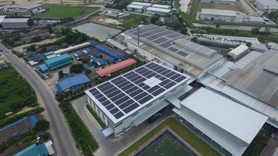 Picture: Solar Frontier’s panels installed on Kaosu Packing factory buildings in Thailand.