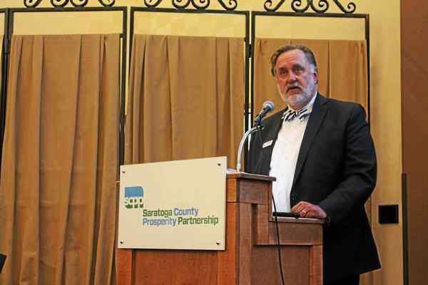 Saratoga County Prosperity Partnership president Marty Vanags speaks at the organization’s State of the Economy luncheon in May in Clifton Park. Vanags and other partnership memebers spent last week at a conference in San Fransico promoting Saratoga County.