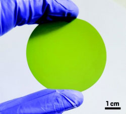 Semiconductor films such as this one, which is 5 cm in diameter, can be made in about 10 minutes. Credit: Nat. Mater.