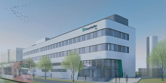 Picture: Image of the Center for High-Efficiency Solar Cells on the Fraunhofer Institute for Solar Energy Systems ISE campus on Berliner Allee.
