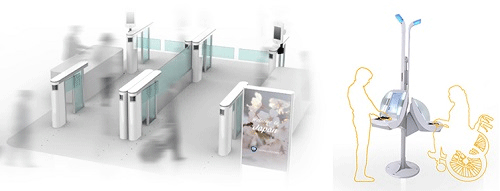 Conceptual image of an electronic customs procedure gate at a customs inspection area (Left) Exit gate (Right) Electronic declaration terminal