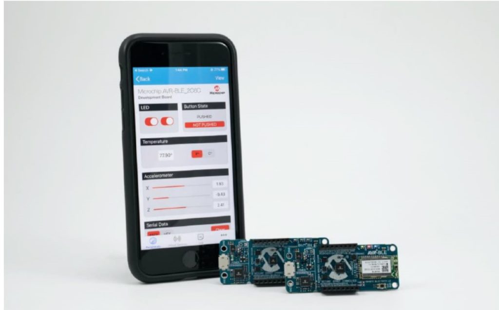 Figure 5. The AVR-BLE and PIC-BLE development boards are pre-configured to connect to your BLE enabled device 