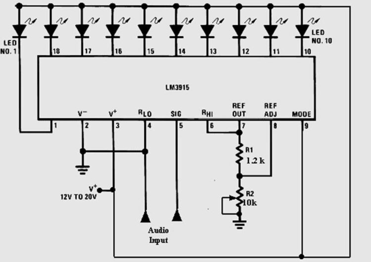 LM3915 IC Visualized Audio Level Display