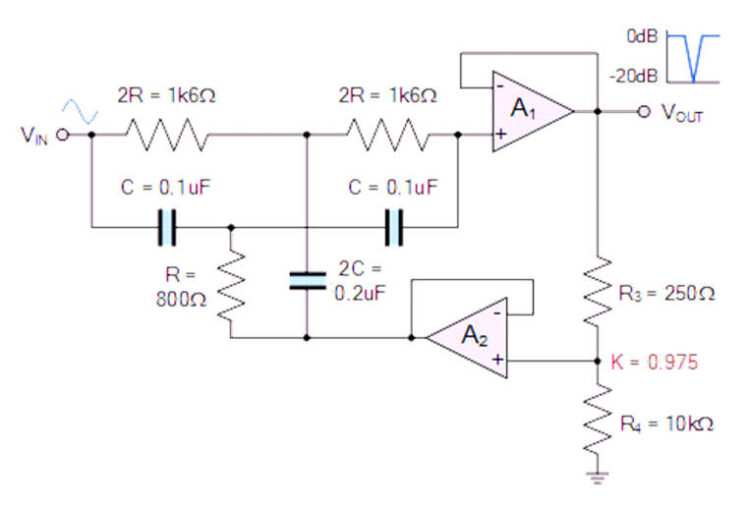 Op Amp Active Notch Filter Circuit : Configuration and Its Applications