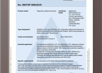 GigaDevice GD32F5xx and GD32G5xx Software Test Libraries (STL) Receive TÜV Rheinland IEC 61508 Functional Safety Certification