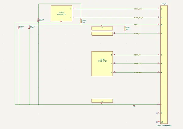 System block diagram showing VBAT feeding a power-input block, with power and control connections between the MCU Wi-Fi block and the e-ink display block.
